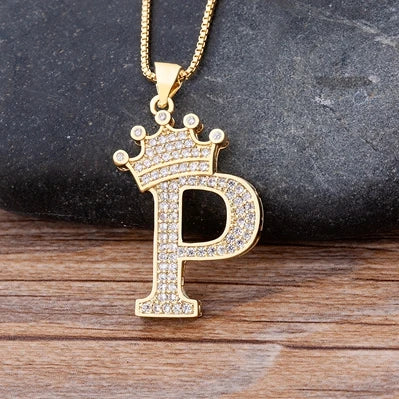 Nidin  Luxury Copper Zircon A-Z Crown Alphabet Pendant Chain Necklace Hip-Hop Style Fashion Woman Man Initial Name Jewelry