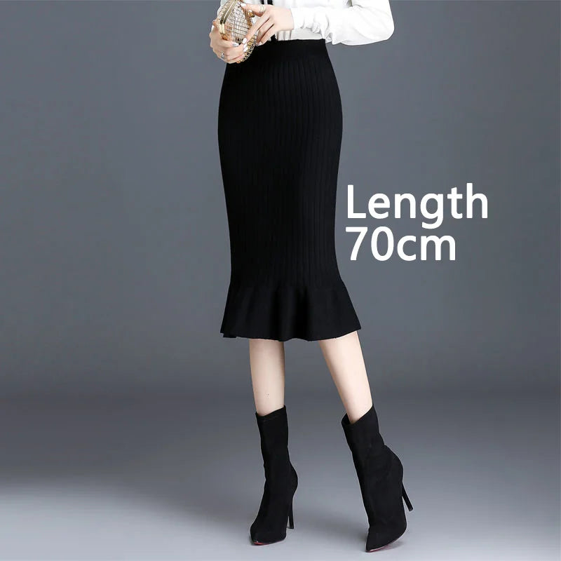 Knitted High Waist Ruffles Mermaid Skirt