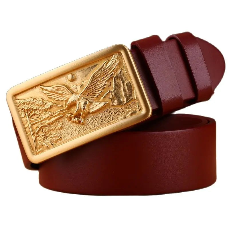 Eagle solid brass buckle luxury full grain 100% genuine leather belt 3.8