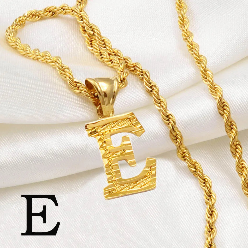Anniyo A-Z Letters Necklaces Women Men Gold Plated Initial Pendant Rope Chain English Letter Jewelry Alphabet