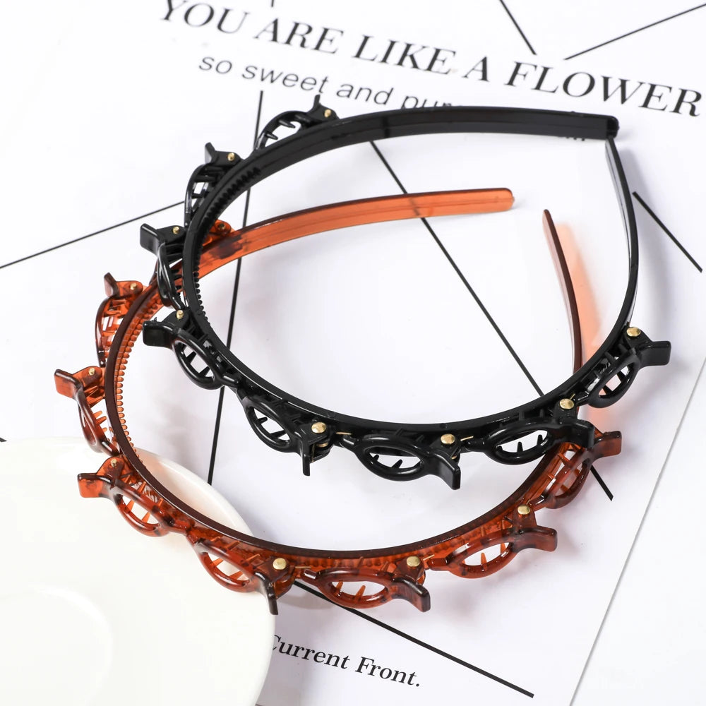 Double Layer Bands Clip Hairbands Fashion Plastic Braided Headband Knitting Women's Headwear Hair Accessories Pearl