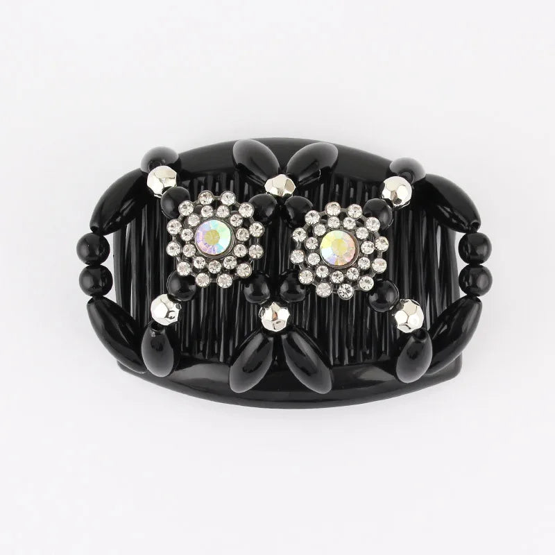 Beads Hair Combs Shiny Rhinestone Beaded Hair Claws Magic Tuck Comb Updo Accessories Elastic Headwear Bun Ponytail Holder