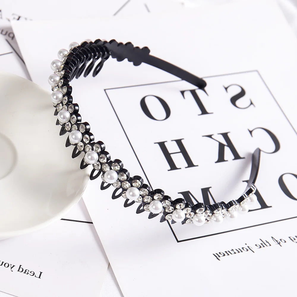 Double Layer Bands Clip Hairbands Fashion Plastic Braided Headband Knitting Women's Headwear Hair Accessories Pearl