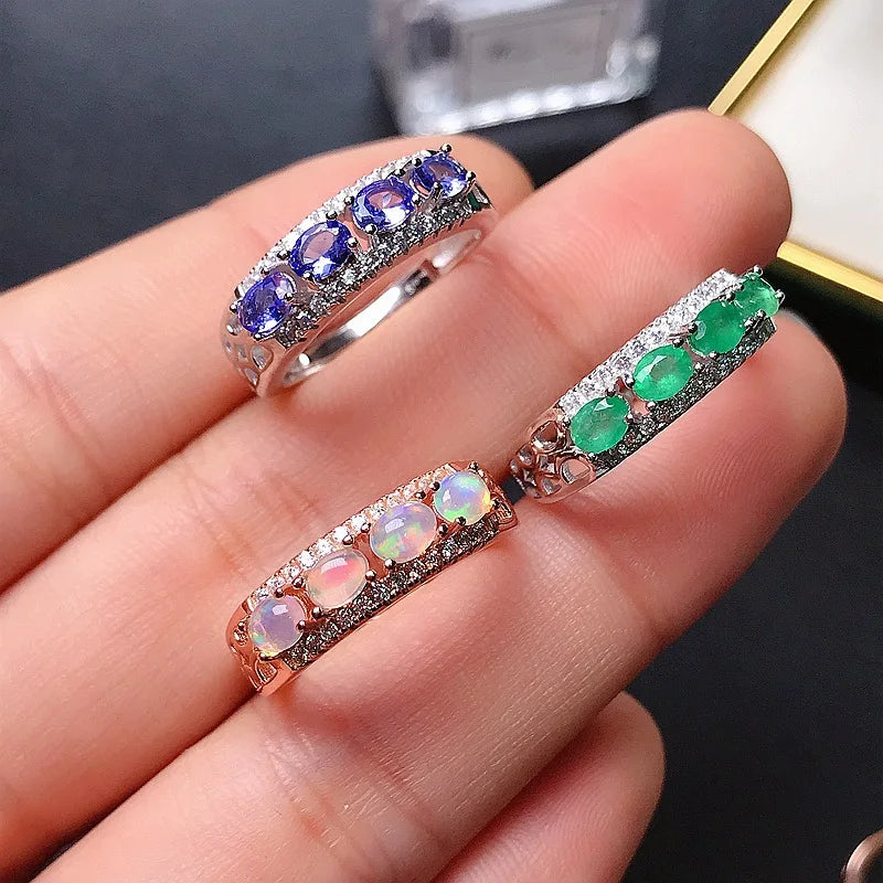 100% Real 5*7mm Natural Oval Opal Ring, Sterling Silver S925 Fine Jewelry  Platinum / Rose Gold  Plated