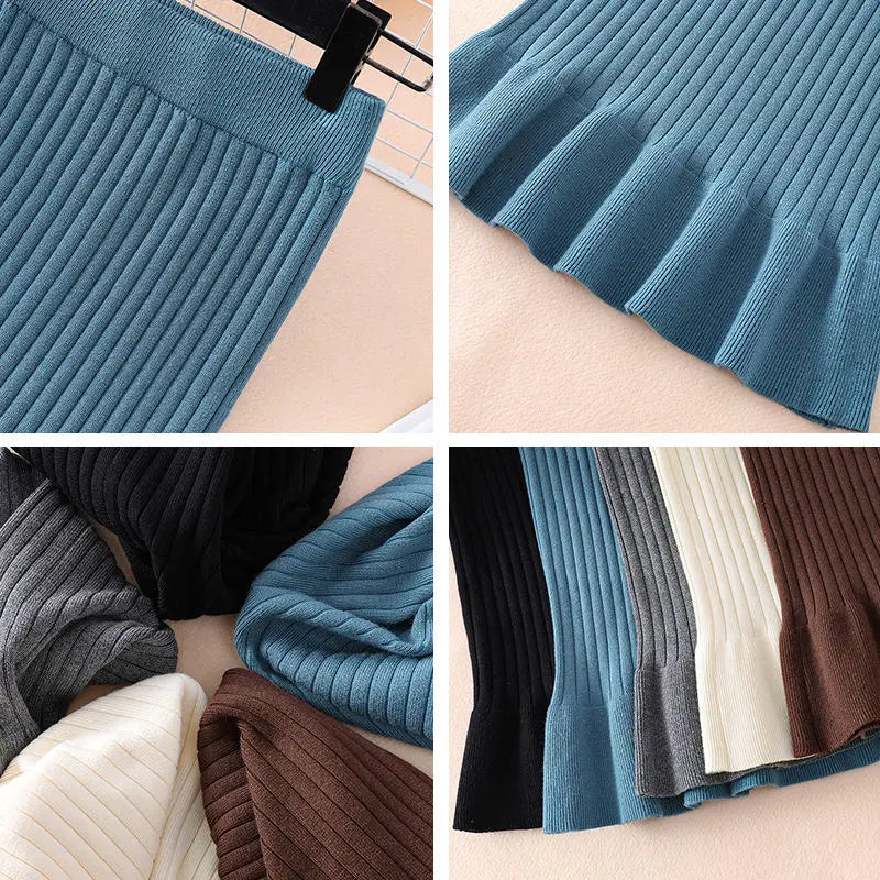 Knitted High Waist Ruffles Mermaid Skirt