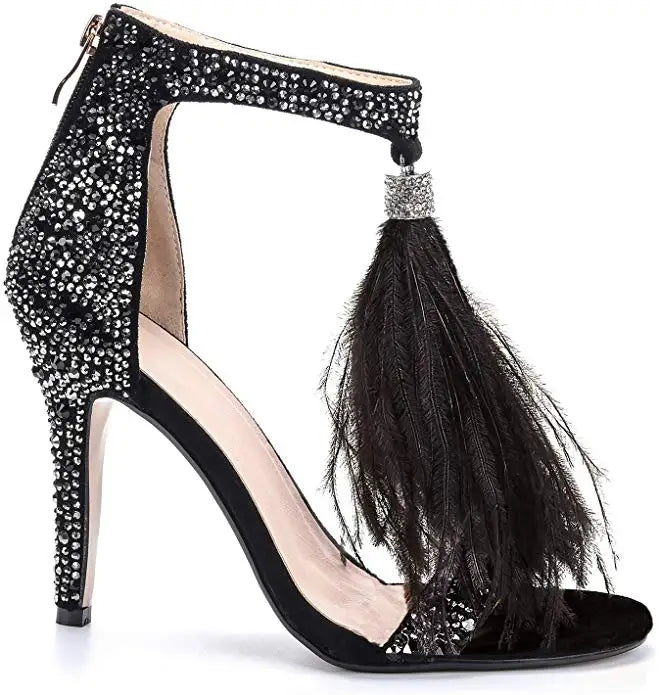 Sandals Stiletto  High Heels Sandals Rhinestone Feather