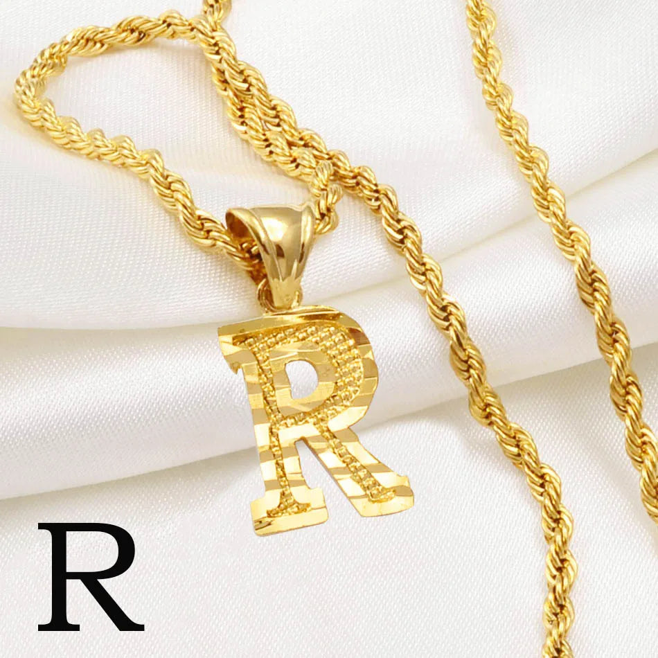 Anniyo A-Z Letters Necklaces Women Men Gold Plated Initial Pendant Rope Chain English Letter Jewelry Alphabet