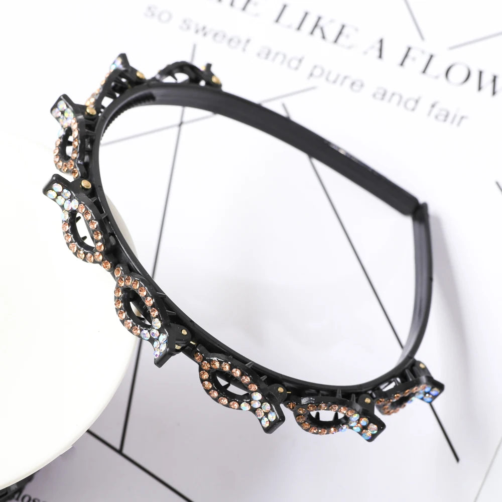 Double Layer Bands Clip Hairbands Fashion Plastic Braided Headband Knitting Women's Headwear Hair Accessories Pearl