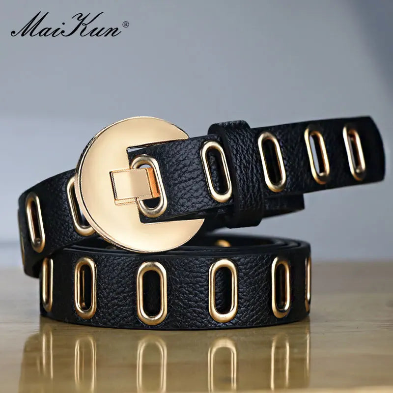 Grunge Women Belt Adjustable Hole Grunge Punk  Belts for Women Alloy Pin Buckle PU Leather Belt 