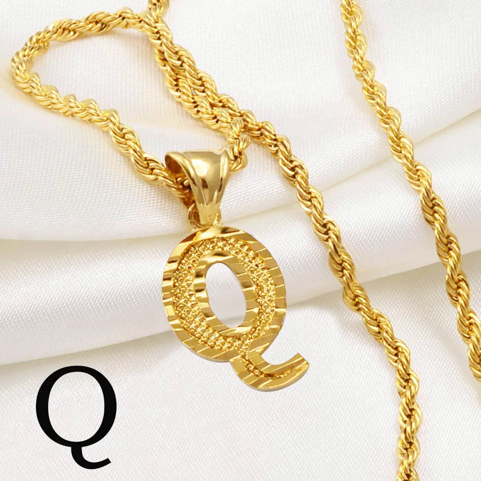 Anniyo A-Z Letters Necklaces Women Men Gold Plated Initial Pendant Rope Chain English Letter Jewelry Alphabet