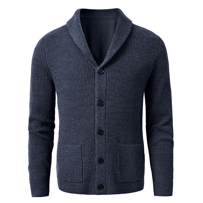 Shawl Collar Cardigan Sweater Slim Fit Cable Knit Button up  Merino Wool Sweater