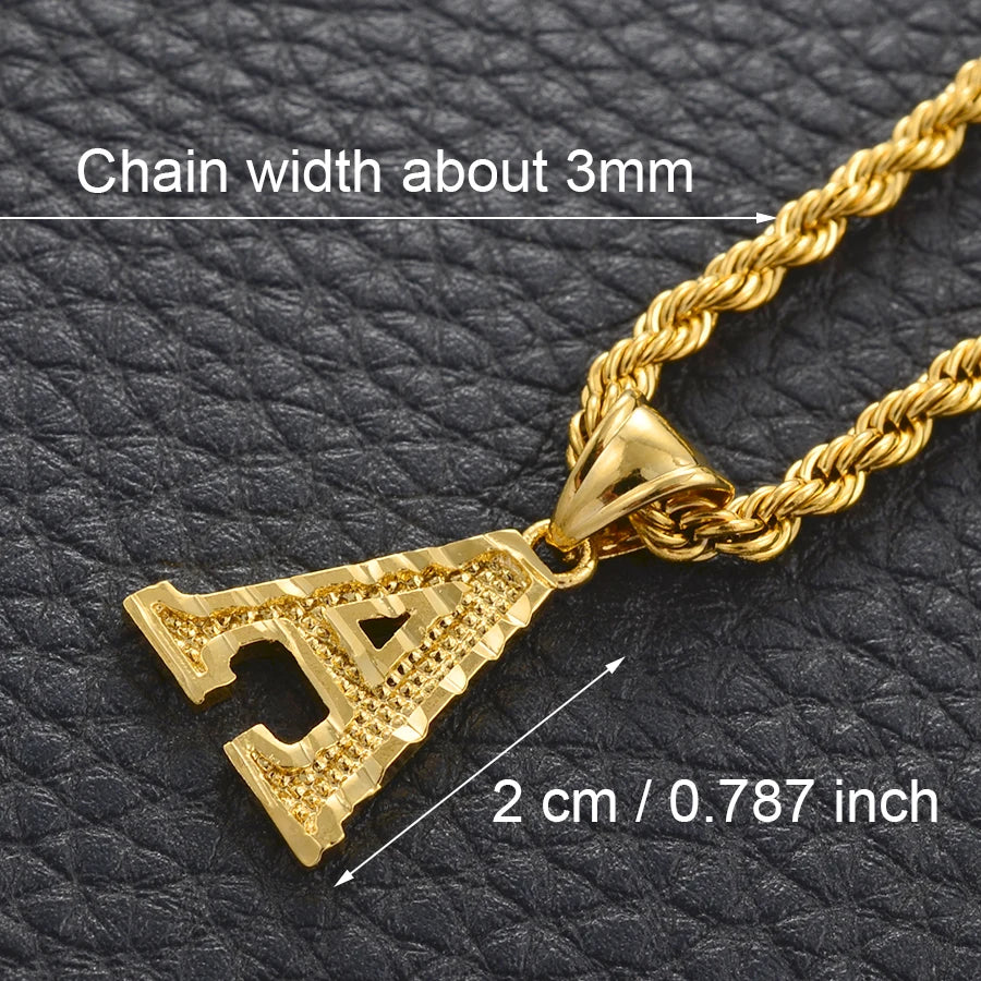 Anniyo A-Z Letters Necklaces Women Men Gold Plated Initial Pendant Rope Chain English Letter Jewelry Alphabet