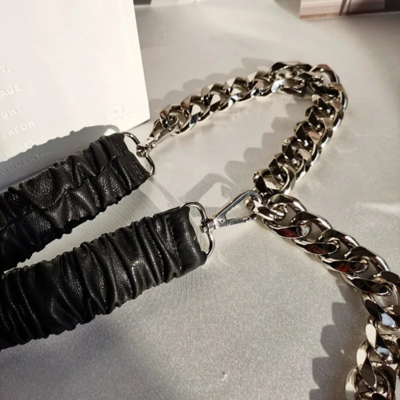 Elastic Leather Silver Chain Belt Ladies Dress Stretch Cummerbunds Female Coat Corset Long Waistband Belts For women Strap