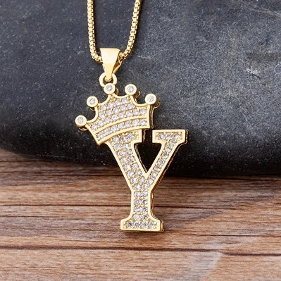 Nidin  Luxury Copper Zircon A-Z Crown Alphabet Pendant Chain Necklace Hip-Hop Style Fashion Woman Man Initial Name Jewelry