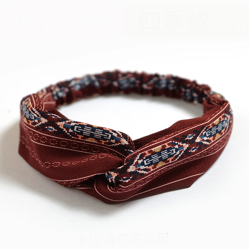 Fashion Women Summer Bohemian Hair Bands Print Headbands Vintage Cross Turban Bandage Bandanas Hair Bands Hair Accessories
