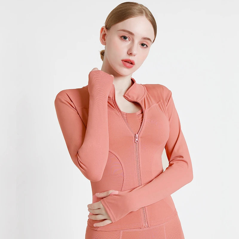 Sport Jacket Zipper Yoga Coat Clothes Quick Dry Fitness Jacket Thumb Hole Sportwear Gym Workout Top