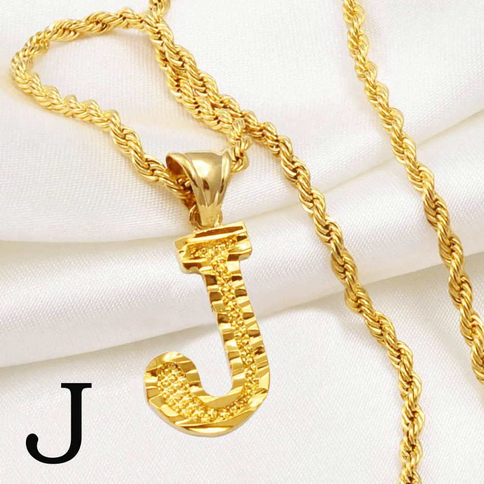 Anniyo A-Z Letters Necklaces Women Men Gold Plated Initial Pendant Rope Chain English Letter Jewelry Alphabet