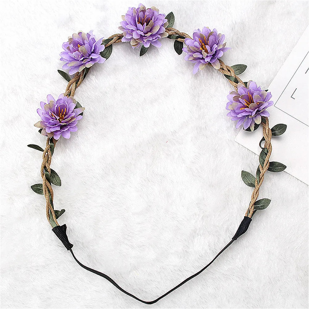 Flower Crown Hairband Rope Floral Headband Garland  Wreath Elastic Hair Accessories  Headpiece