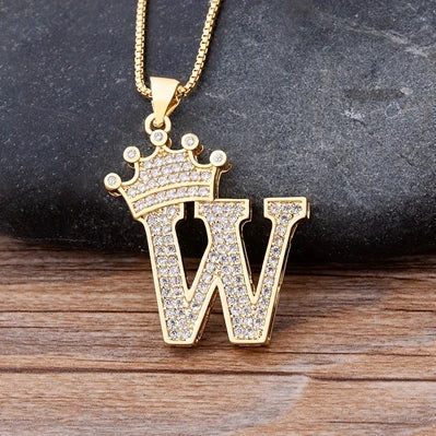 Nidin  Luxury Copper Zircon A-Z Crown Alphabet Pendant Chain Necklace Hip-Hop Style Fashion Woman Man Initial Name Jewelry