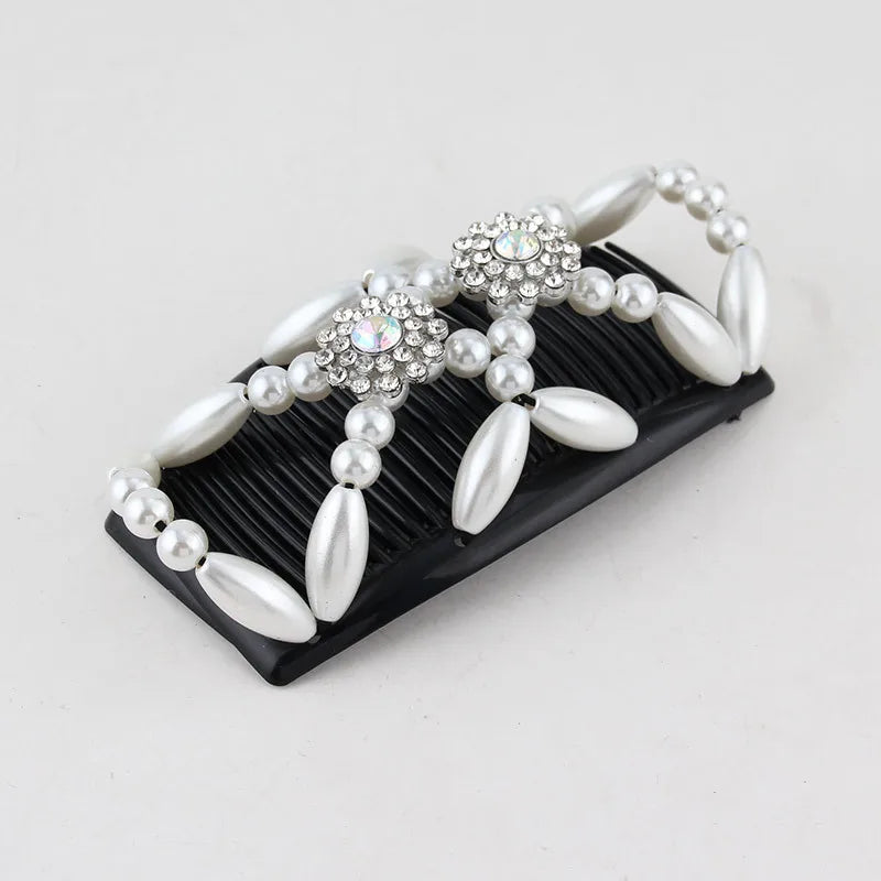 Beads Hair Combs Shiny Rhinestone Beaded Hair Claws Magic Tuck Comb Updo Accessories Elastic Headwear Bun Ponytail Holder