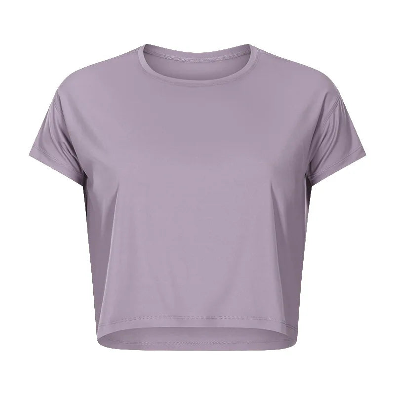 Loose Blouses Women Seamless Sport t-Shirts  Yoga Crop Top Short Sleeve Running Shirts Solid Quick Dry Fitness Gym Crop Tops