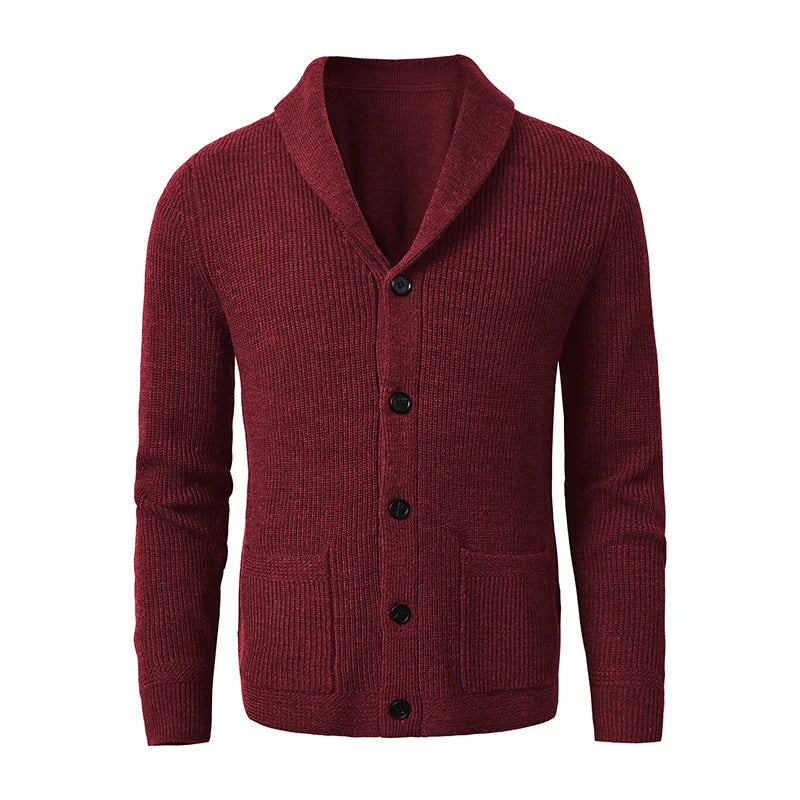 Shawl Collar Cardigan Sweater Slim Fit Cable Knit Button up  Merino Wool Sweater
