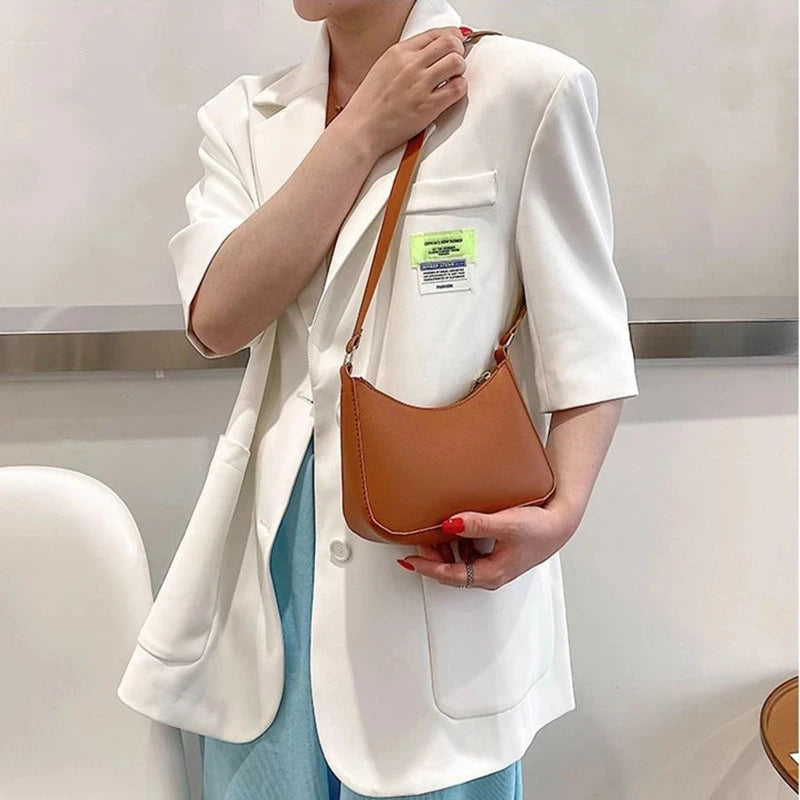 Women's Fashion Handbags Retro Solid Color PU Leather Shoulder Underarm Bag Casual Women Hobos Handbags