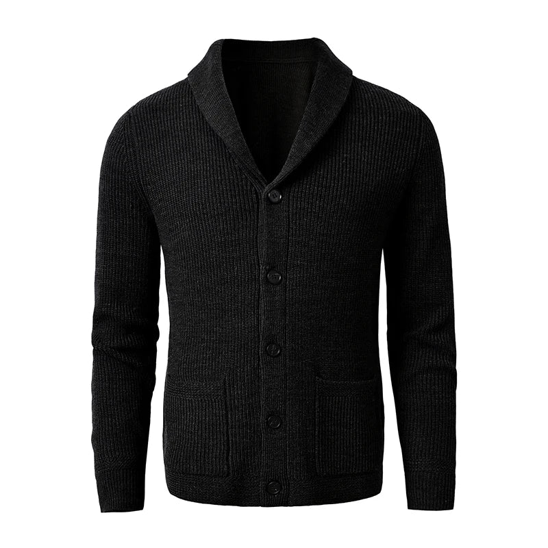 Shawl Collar Cardigan Sweater Slim Fit Cable Knit Button up  Merino Wool Sweater