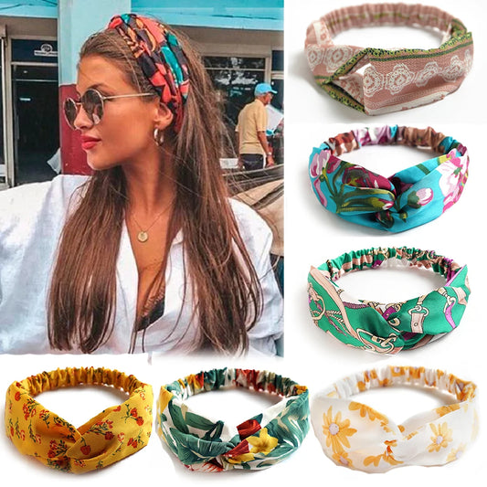 Fashion Women Summer Bohemian Hair Bands Print Headbands Vintage Cross Turban Bandage Bandanas Hair Bands Hair Accessories
