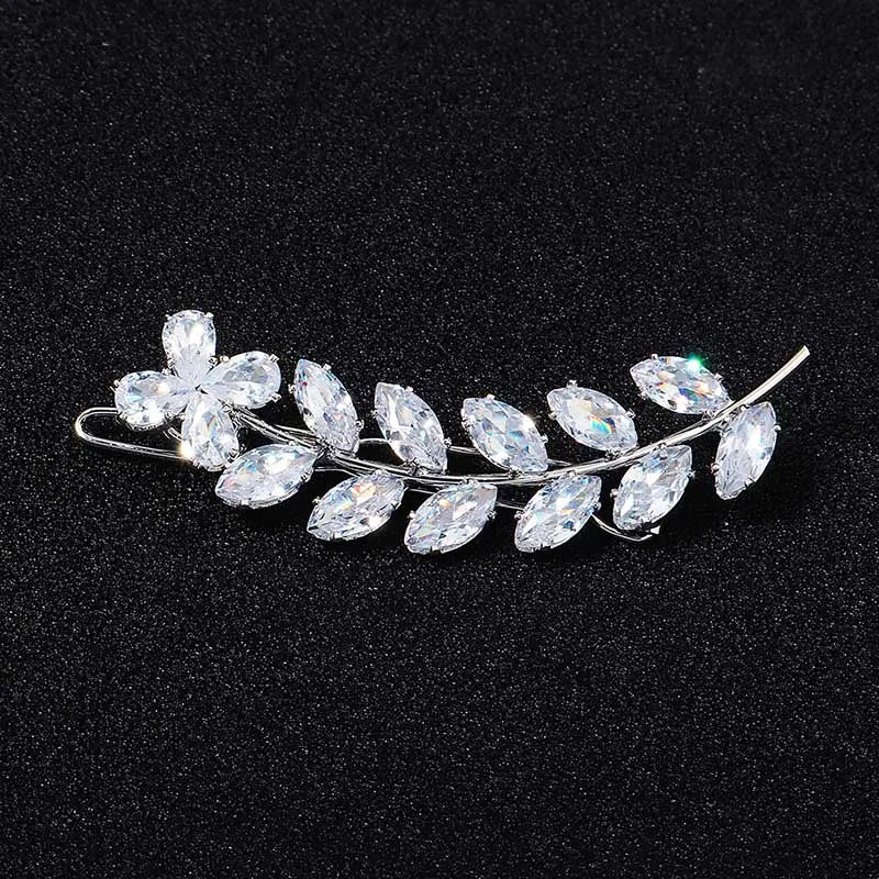 Fashion Barrette Cubic Zirconia Leaf Hair Clips for Women Accessories Hair Jewelry Headpiece