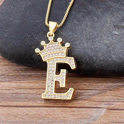 Nidin  Luxury Copper Zircon A-Z Crown Alphabet Pendant Chain Necklace Hip-Hop Style Fashion Woman Man Initial Name Jewelry