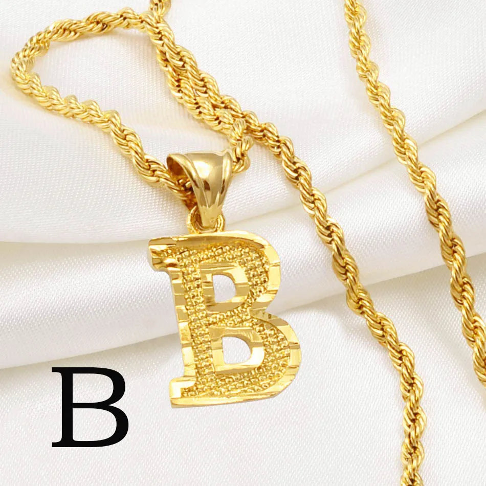 Anniyo A-Z Letters Necklaces Women Men Gold Plated Initial Pendant Rope Chain English Letter Jewelry Alphabet