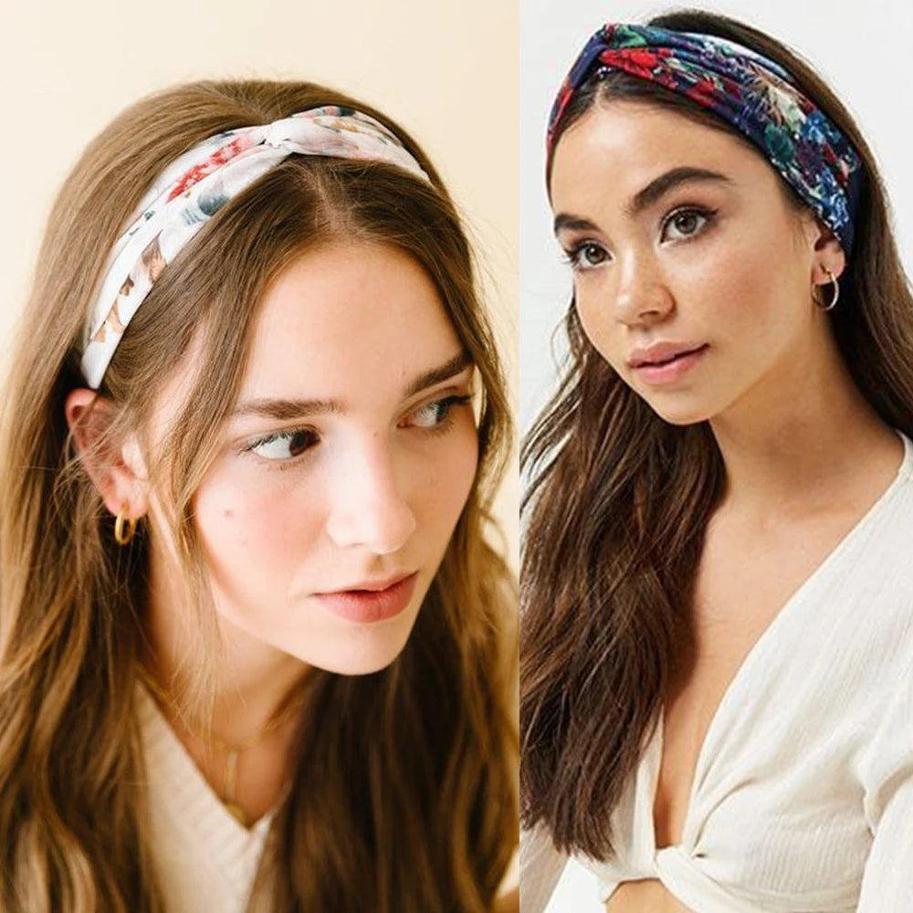 Fashion Women Summer Bohemian Hair Bands Print Headbands Vintage Cross Turban Bandage Bandanas Hair Bands Hair Accessories