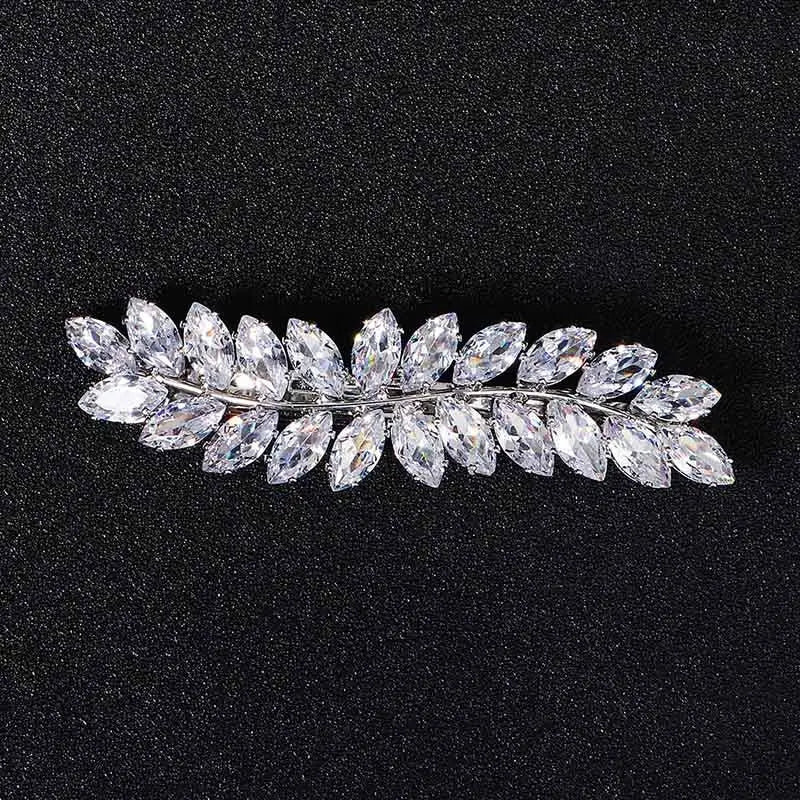 Fashion Barrette Cubic Zirconia Leaf Hair Clips for Women Accessories Hair Jewelry Headpiece