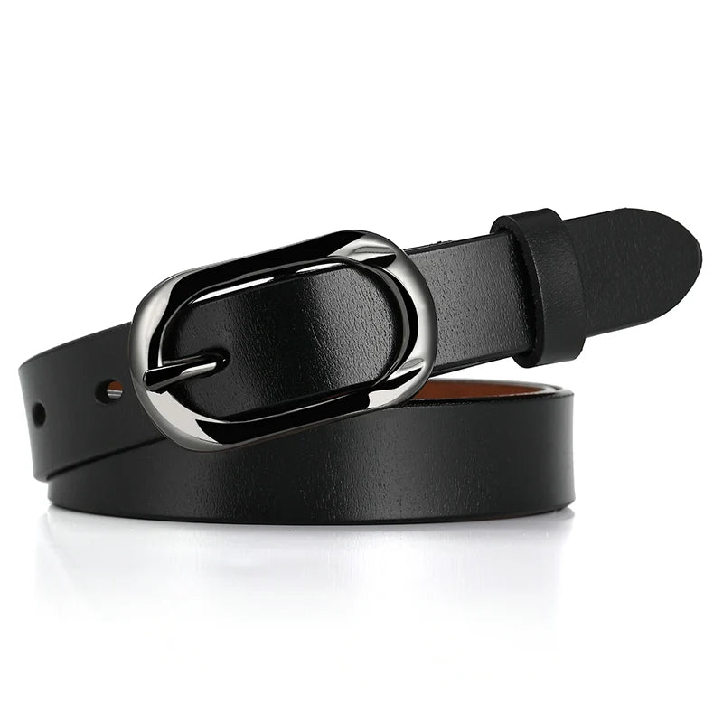 Leather Belt Hard Metal Buckle Natural Cowhide 2.3cm Thin