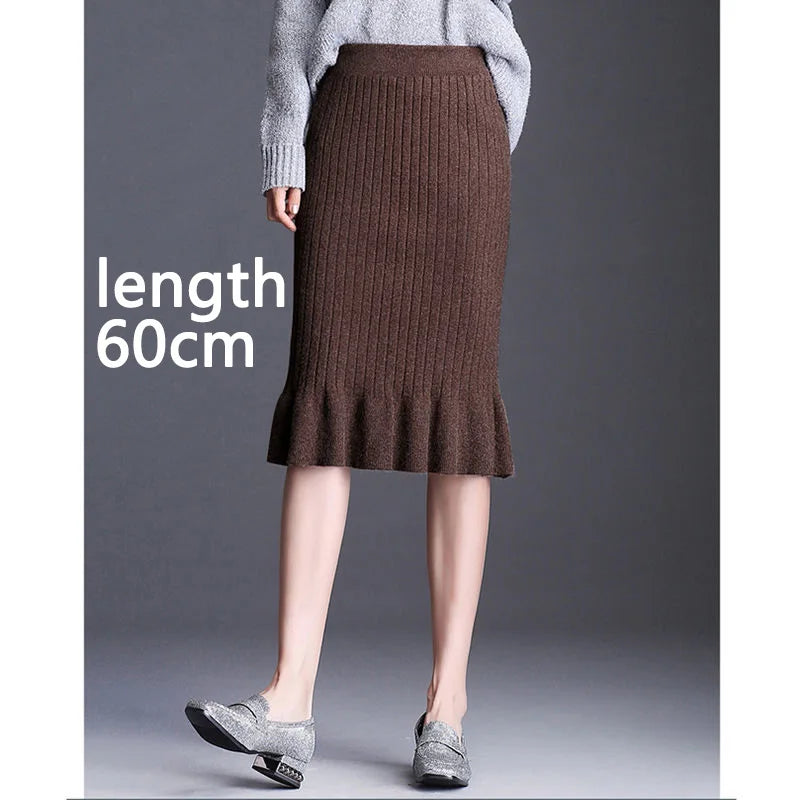 Knitted High Waist Ruffles Mermaid Skirt