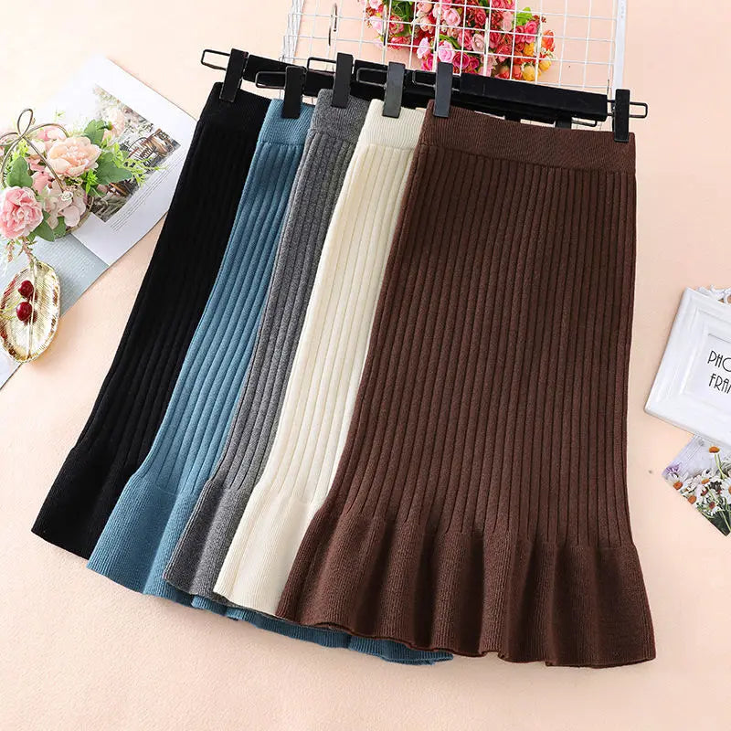 Knitted High Waist Ruffles Mermaid Skirt