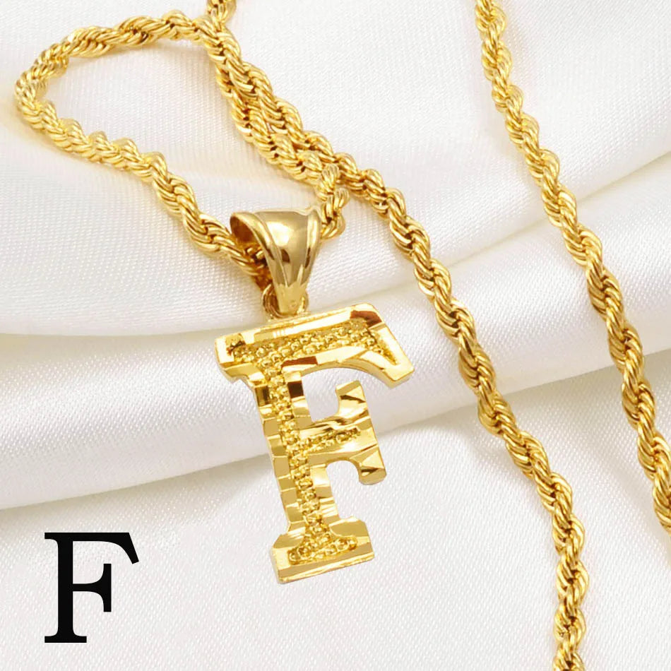 Anniyo A-Z Letters Necklaces Women Men Gold Plated Initial Pendant Rope Chain English Letter Jewelry Alphabet