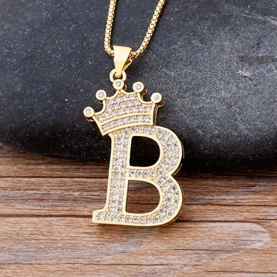 Nidin  Luxury Copper Zircon A-Z Crown Alphabet Pendant Chain Necklace Hip-Hop Style Fashion Woman Man Initial Name Jewelry