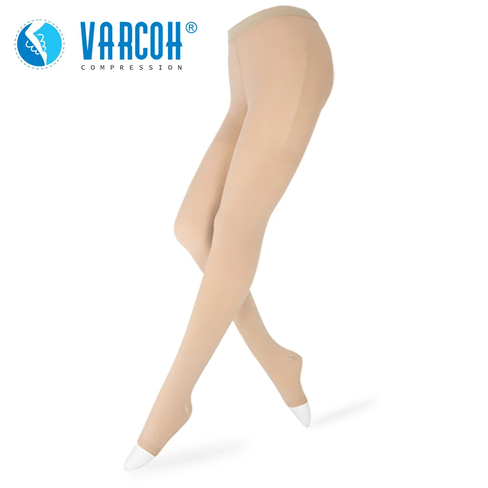 Medical 15-20 mmHg Compression Pantyhose, Waist High Open Toe Support Tights Stockings Anti Fatigue Travel Flight Soft Feel