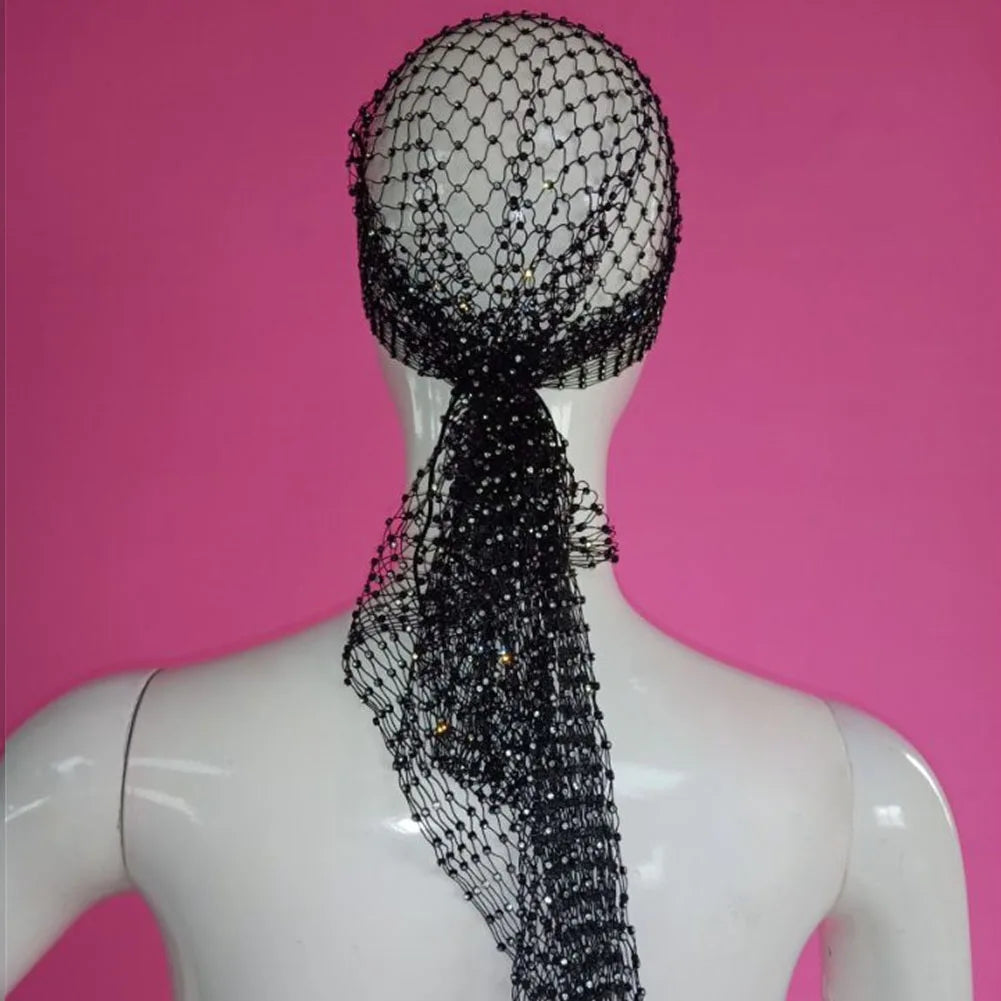 Luxury Rhinestone Head Scarf Hair Accessories Hollow Mesh Crystal Head Cap
