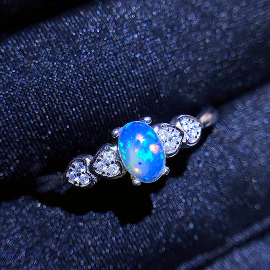 Natural 4*6mm Opal  Ring, 925 Sterling Silver  Oval Shape Gemstone