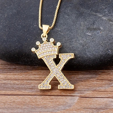 Nidin  Luxury Copper Zircon A-Z Crown Alphabet Pendant Chain Necklace Hip-Hop Style Fashion Woman Man Initial Name Jewelry