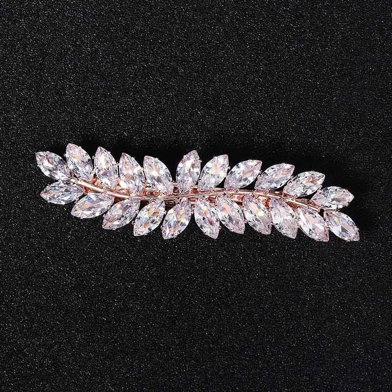 Fashion Barrette Cubic Zirconia Leaf Hair Clips for Women Accessories Hair Jewelry Headpiece