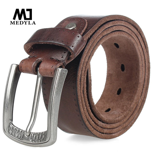 Natural Skin Cowhide Belt Vintage Alloy Pin Buckle Casual Leather Belt