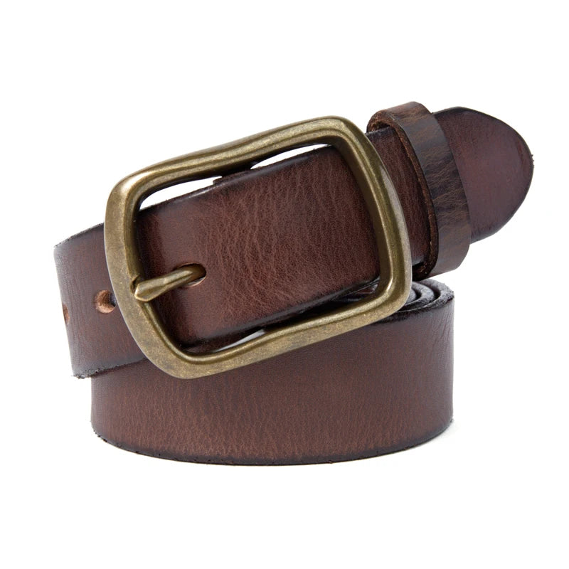 Vintage Luxury Handmade Leather Copper Buckle  Belt Cowhide Retro