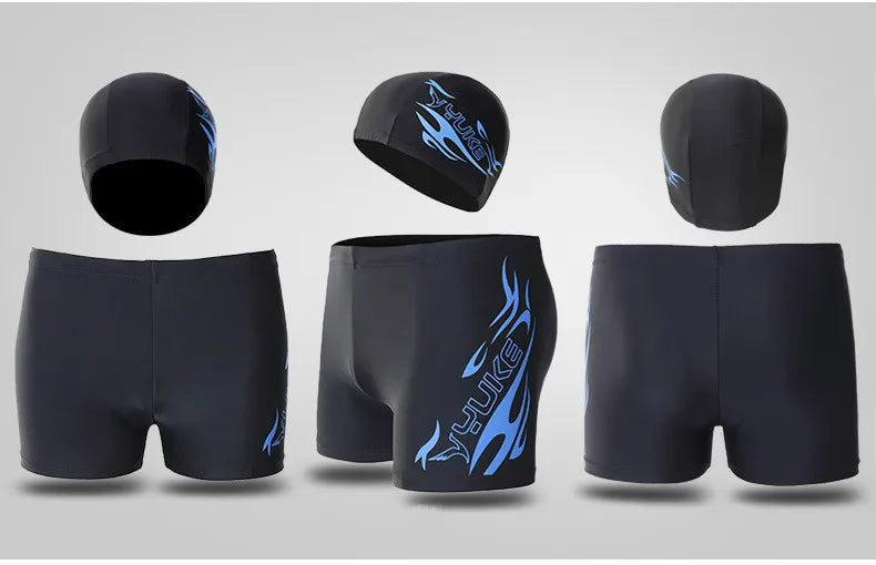 YUKE Men Print Cap Swimwear Comfort Adult Dry Quick Swimsuit Swimming Goggles Cap Set