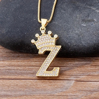 Nidin  Luxury Copper Zircon A-Z Crown Alphabet Pendant Chain Necklace Hip-Hop Style Fashion Woman Man Initial Name Jewelry