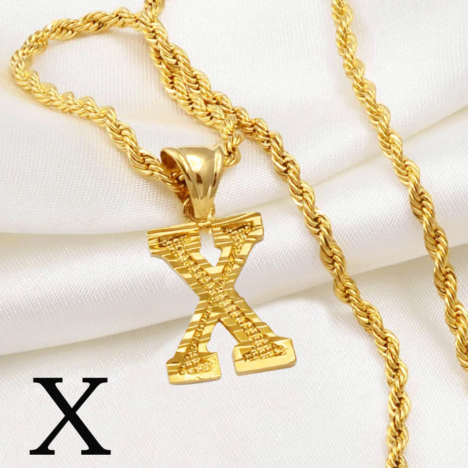 Anniyo A-Z Letters Necklaces Women Men Gold Plated Initial Pendant Rope Chain English Letter Jewelry Alphabet