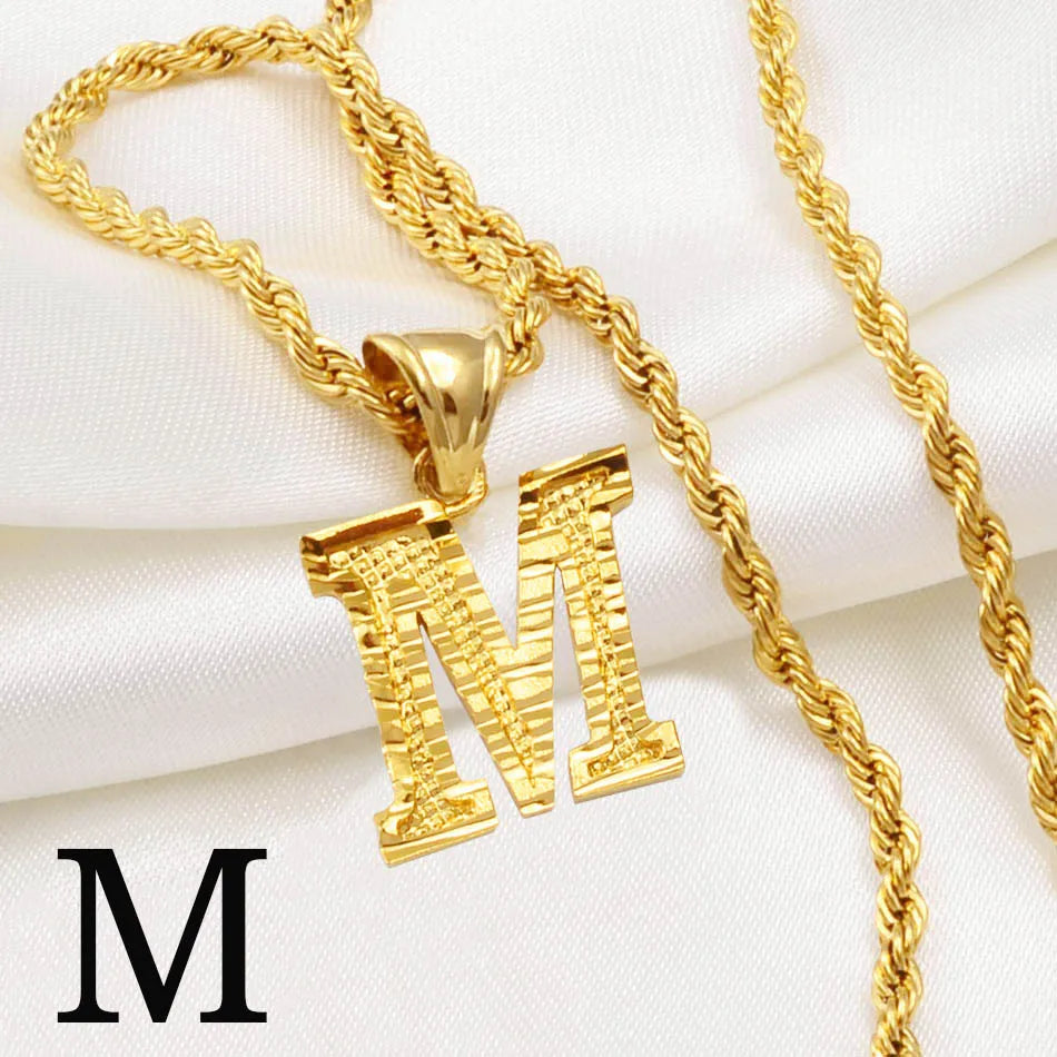 Anniyo A-Z Letters Necklaces Women Men Gold Plated Initial Pendant Rope Chain English Letter Jewelry Alphabet